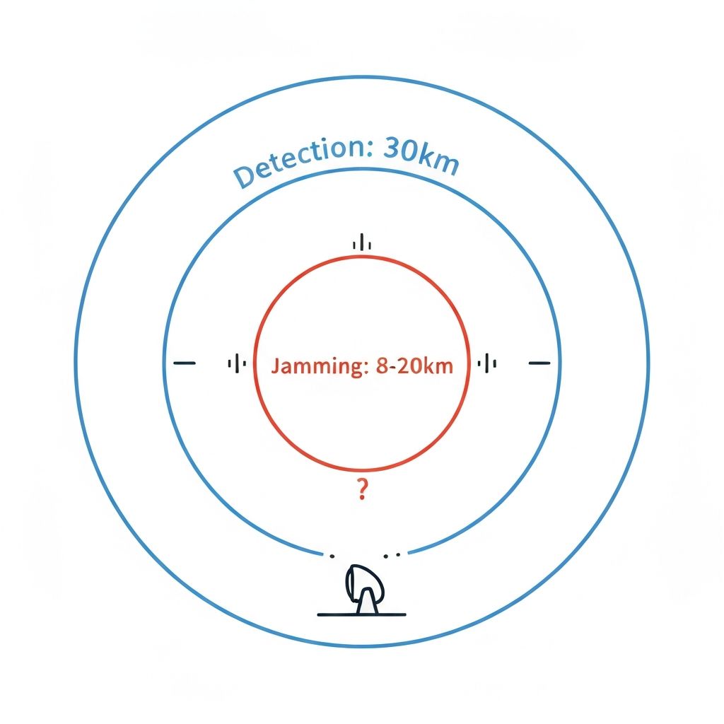 The Range Gap -- detection vs jamming range mismatch
